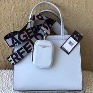 Karl Lagerfeld Pastel Blue Satchel with Logo Strap